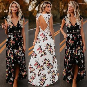 Swobodne sukienki Summer Floral Boho Kobiety Elegancka vintage długa sukienka Maxi Seksowna impreza na plaży Sundress