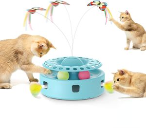 Atuban Cat Toys 3-в-1 интерактивные интерактивные электронные игрушки для котенка, случайные перемешиваемые перо или шарики, засадки, крытые упражнения для кошки кикер