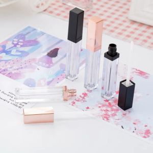 Plastube 5 ml kwadratowy pojemnik do ust - czarne/różowe złoto. Kompaktowy szczelność, idealna do DIY Lip Oils Glosses Factory Gulet