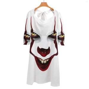 Casual Kleider Horror Gesicht Zurück Schnürung Rückenfreies Kleid Quadratischen Hals Plus Größe Elegante Frauen Clown Buffoon Lustige Film Film