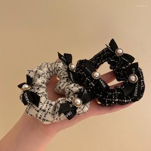 Hair Clips Korean Senior Sense Small Fragrance Bow Pearl Rope Elastic Scrunchie For Elegant Lady Accessories