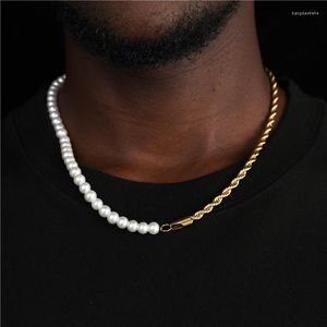 Chains US7 Stainless Steel Rope Chain Pearl Splice Necklace For Men Women Hip Hop Rapper Basic Accessories Wholesale Jewelry 2023