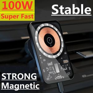 100W Magnetic Wireless Charger Car Air Vent Stand Telefonhållare Montering Fast Charging Station för iPhone 12 13 14 Pro Max MacSafe
