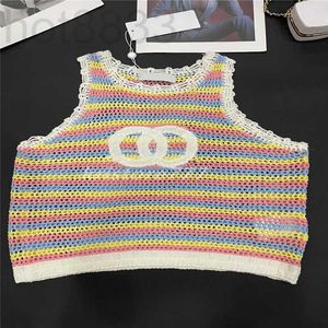 Women's T-shirt Designer Women Summer Knit Tee Tops with Letter Embroidery Female Milan Runway Cotton Crop Top High End Colorful Waves Pullovers Camisole 3GJM