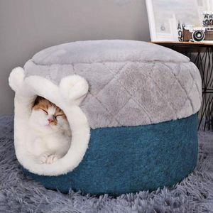 Camas para gatos cachorro cachorro inverno com almofada para gatinho canil meio fechado suprimentos para cama pequena