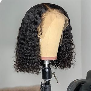 Curly Bob Peruca de cabelo humano frente rendas perucas para mulheres cabelo humano brasileiro transparente rendas frontal peruca 13X4