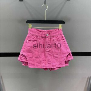 Spódnice różowe dżinsowe spodenki Dziewczęta Y2K Kobiety Tops Krótka koszulka Summer Summer Vintage Upraw