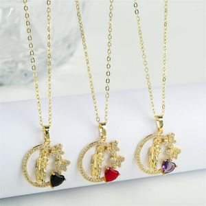 Pendant Necklaces CZ San Judas For Women Girls Butterfly Gold Plated Chain 8-color Heart-shaped Jewelry Gifts