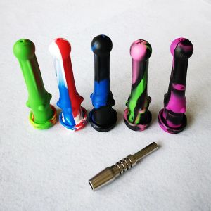 Wholesale DHL Silicone Nectar Collector Pen NC Kit 14mm Joint with GR2 Titanium Nails with Caps Oil Rigs Concentrate straw Pipe Tip Dab