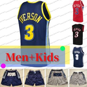 Allen Iverson Mens Basketball Jersey Jersey Georgetown Hoyas Shorts tasca zip cucite camicie classiche maschi Kids Maillot de basket Camiseta de Baloncesto
