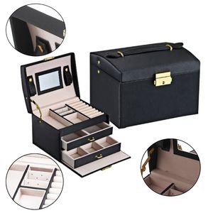 Jewelry Boxes Jewelry Box Large Capacity Leather Storage Jewelry Case Earring Ring Necklace with Mirror Watch Jewelry Organizer Jewel Boxs 230620