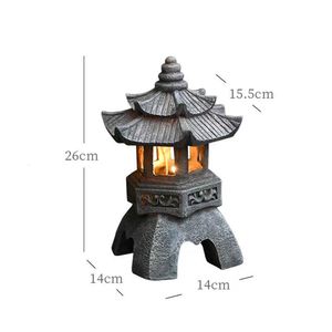 Garden Decorations Garden Decoration Zen Ornaments Solar Powered Tower Chinese Statue Lanterns Solar Lamp Stone Courtyard Pagoda Lantern 230620