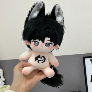 Plush Dolls High Quality Cotton Doll 20cm with Skeleton and No Attribute Male Baby with Animal Ears Big Tail Wolf Embroidery Doll Boy Kids G 230620
