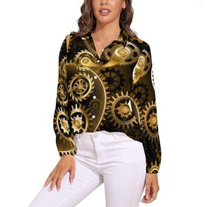 Camicette da donna Steampunk Brass Gears Camicetta Retro Stampa Kawaii Design Donna Manica lunga Streetwear Camicie Top oversize autunno