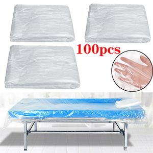 100 Pcs Disposable Transparent PE Bed Sheet Covers for SPA Massage Tables