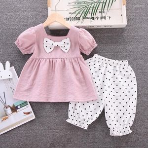 Clothing Sets KEAIYOUHUO Summer Baby Girls Clothes Set Sweet Short Sleeve Bow Loose Toddler Children Top Pants 2Pcs Outfits 1 2 3 4Y