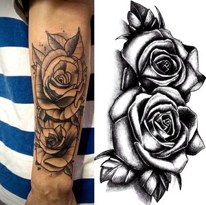 Tillfälliga tatueringar vattentät dubbel ros tillfällig tatuering klistermärke blomma rose blixt sexig falska svarta rose tatueringar kropp konst arm falsk ärm tatuering 230621