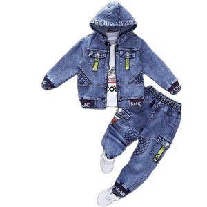 Conjuntos de roupas primavera outono cowboy criança versão coreana roupas para adolescentes crianças meninos duas peças casaco jeans jaqueta casual 230620