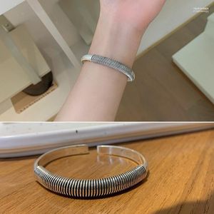 Bangle FMILY Minimalist 925 Sterling Silver Personality Vertical Pattern Bracelet Retro Fashion All-match Jewelry For Girlfriend Gifts Raym2