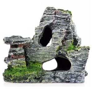 Decorazioni Muschio artificiale Nascondiglio Cave Mountain View Underwater Fish Tank Ornament Abbellimento Craft Soggiorno Resina Aquarium Rockery 230620