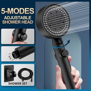 Other Faucets Showers Accs Shower Head Water Saving Black 5 Mode Adjustable High Pressure One key Stop Massage Eco Bathroom Accessories 230620