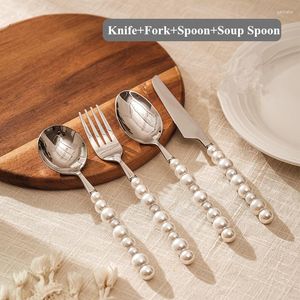 Dinnerware Sets 2023 Dinner Service Set 4Pcs Europe Silver Fashion Pearl Cutlery Stainless Steel Creativity Gift Flatware Knife Fork Spoon