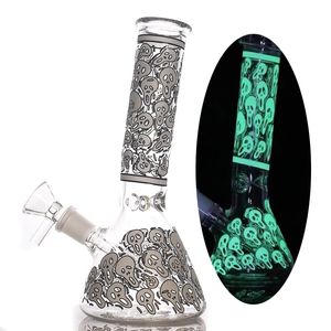 Copo de vidro clássico Bong Cachimbos de água que brilham no escuro Reciclador Coletor de gelo Bubbler Cachimbos de água para fumar com tigela de tabaco de haste inferior de 14 mm