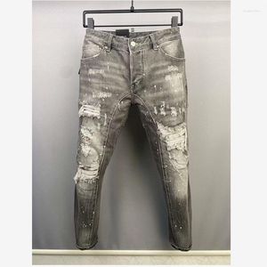 Mäns jeans Trendiga Casual Hole Spray Målade herrmode High Street Denim Fabric Pants A515
