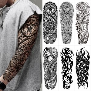 6Pcs Large Arm Sleeve Temporary Tattoos for Men and Women, Waterproof Turtle Maori Tribe Totem Tiger Body Art Fake Tattoo Sticker