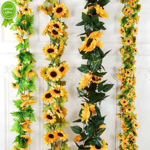 Nowe słonecznik sztuczne kwiaty winorośl jedwabna sztuczna roślina rattan girland na ślub łuk domowy dekoracja ogrodu