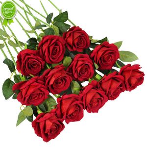 NOWOŚĆ 5/10PCS sztuczne kwiaty bukiet czerwony jedwabny fałszywy kwiat róży na ślub Dekoracja stolika domu