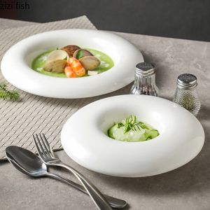 Dishes Plates Creative Round Ceramic Pasta Ramen Bowls Fruit Salad Plate Restaurant Solid Color Tableware Soup Pots Dinner Dessert Bowl 230620