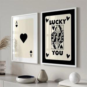 Lucky Ace Poster Abstract Black Bege Canvas Painting Spades A Art Print Modern Nordic Card Game Wall Picture Decoração da Sala de Estar Quarto Decoração da Casa w1