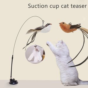 Brinquedo de gato interativo de simulação de pássaro com ventosa Brinquedo de pena engraçado para gato Gatinho Varinha de jogo Perseguição Varinha de brinquedo Suprimentos para gatos
