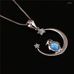 Pendant Necklaces Cute Female Penguin Animal Necklace Rose Gold Silver Color Chain Vintage White Blue Opal For Women