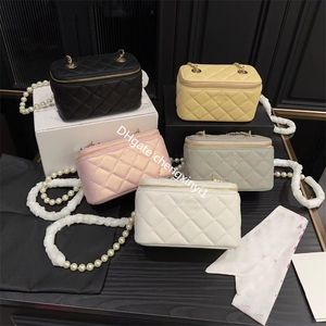 Makeup Bag Box Women Designer Toiletry Bag Cosmetic Bags Woman Cases Girls Pearl Shoulder Cosmetics Boxes Genuine Leather Handbag Diamond Lattice