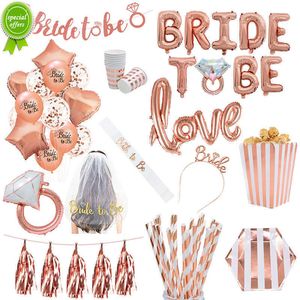 Nowa panna młoda Rose Gold, aby być literą Foil Balloons Paper Banner Bride Sash Bachelorette Dekoracja Dekoracja ślubna