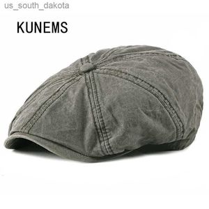 KUNEMS Washed Cotton Beret Men Hats Peaky Blinders Casual Newsboy Caps Fashion Dad Hat Boina British Octagonal Cap Gorras L230523