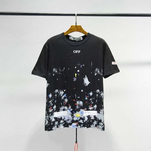 Designer Luxury Off W T-shirt Chao Brand Spring and Summer Off Ink Graffiti Arrow Round Neck Pullover Men's Women's Short Hermes Super High Quality