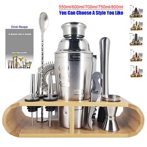 Masa üstü şarap rafları 112 PCS Boston Kokteyl Shaker Bar Tools Set Barware Barmen Shakers Kiti Jigger Mikser Muddler Pourer Kaşık Bambu Stand 230621