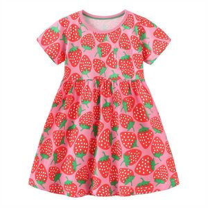 Girl's Dresses Jumping Meters Summer Strawberry Summer Princess Girls Clothing Dresses Cute Baby Frocks Short Sleeve Cotton Costume Kids Wear AA230531