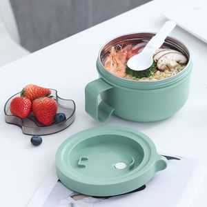 Servis uppsättningar rostfritt stål Instant Noodle Bowl Japanese-stil lunchlåda med lockisoleringsmåltid Student sovsal Ins Cup