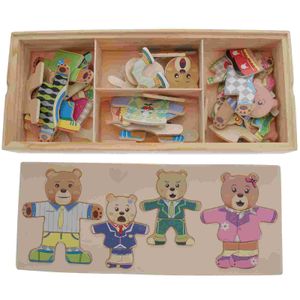 Doll Bodies Parts 1 Set Educational Jigsaw Puzzle Kids Wooden Animal Toy Change Clothing Bear 230621