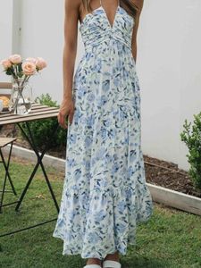 Vestidos casuais elegante vestido de balanço floral com gola alta amarrada e design sem mangas para guarda-roupa feminino de verão uma mistura perfeita de