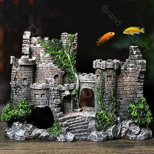 Decorations Aquarium Ancient Castle Decoration Resin Artificial Building Rocks Cave for Aquarium Fish Tank Landscaping Ornament Decor 230620