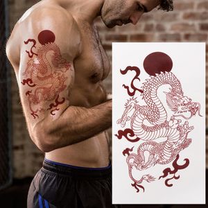 Временные татуировки водонепроницаемые Большой размер красный дракон временные татуировки наклеек дракона тотем Body Arm Fake Tatoo Men Women Decals Tatos 1pc 230621
