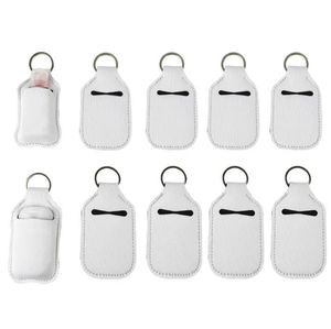 Sublimation Blanks Refillable Neoprene Hand Sanitizer Holder Favor Cover Chapstick Holders With Keychain For 30ML Flip Cap Containers Travel Bottle