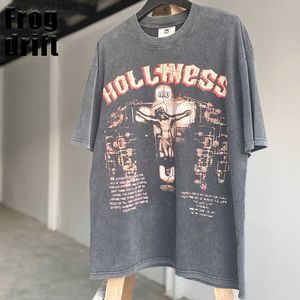 Men's T-Shirts Frog drift Fashion Rock Band Vintage Washing Retro Streetwear Summer Oversize Loose Tshirt Tee tops For men T230621