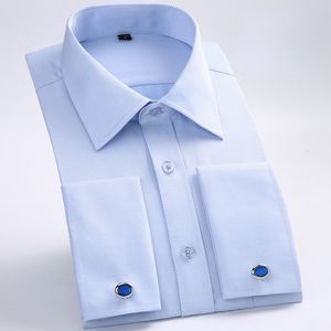 Camisas sociais masculinas qualidade suave formal masculina camisa francesa com punho manga longa estilo listrado liso camisas masculinas abotoaduras incluem tamanho grande 230620