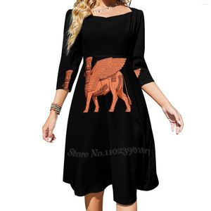 Lässige Kleider Asherbanapal Lamassu Assyrian Bull Gate Sweetheart Knot Flared Dress Fashion Design Large Size Loose